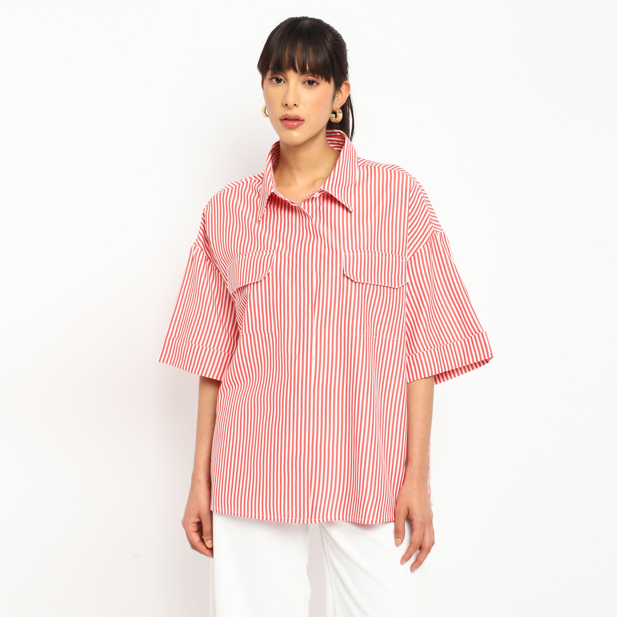 Red & White Striped Oversized Shirt