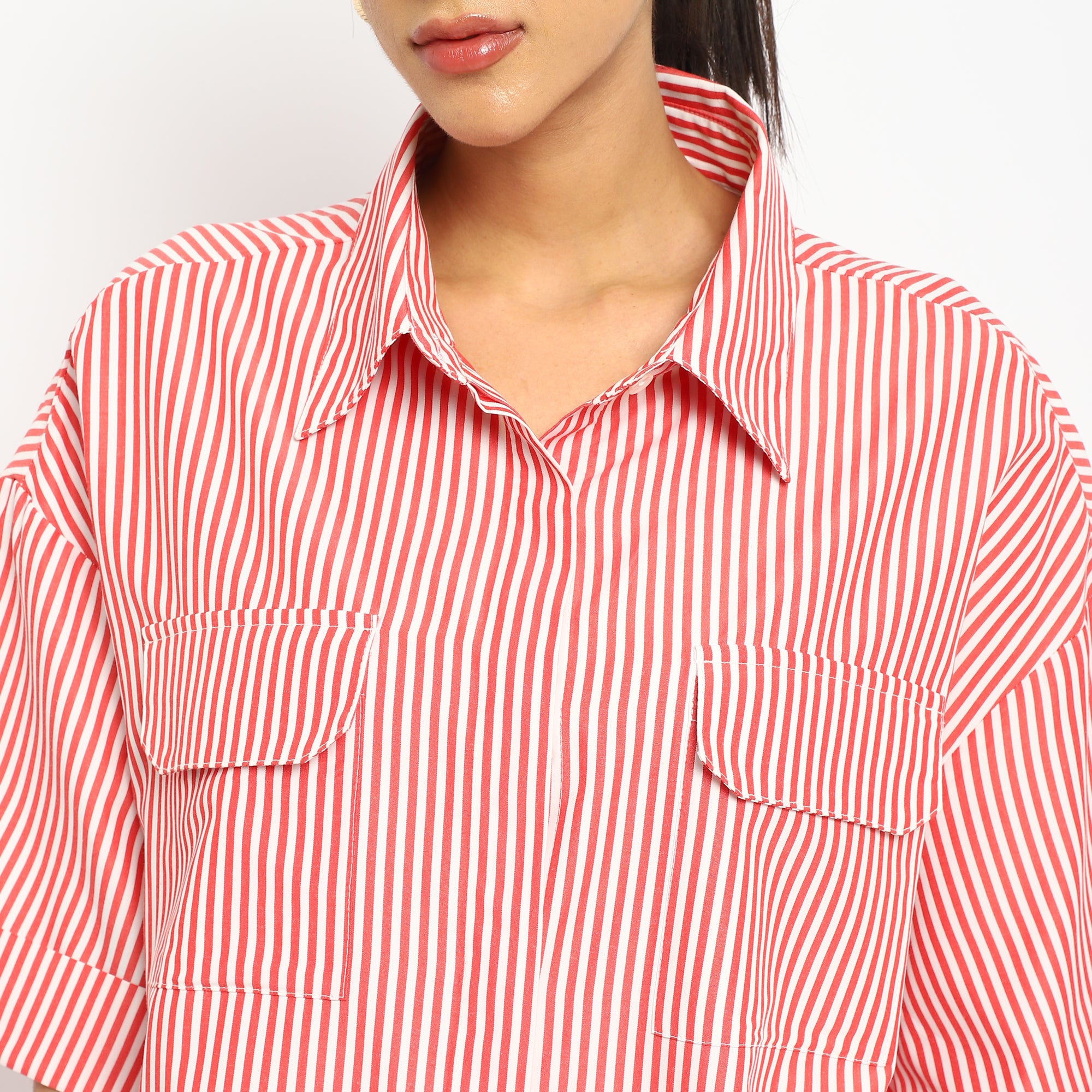 Red & White Striped Oversized Shirt