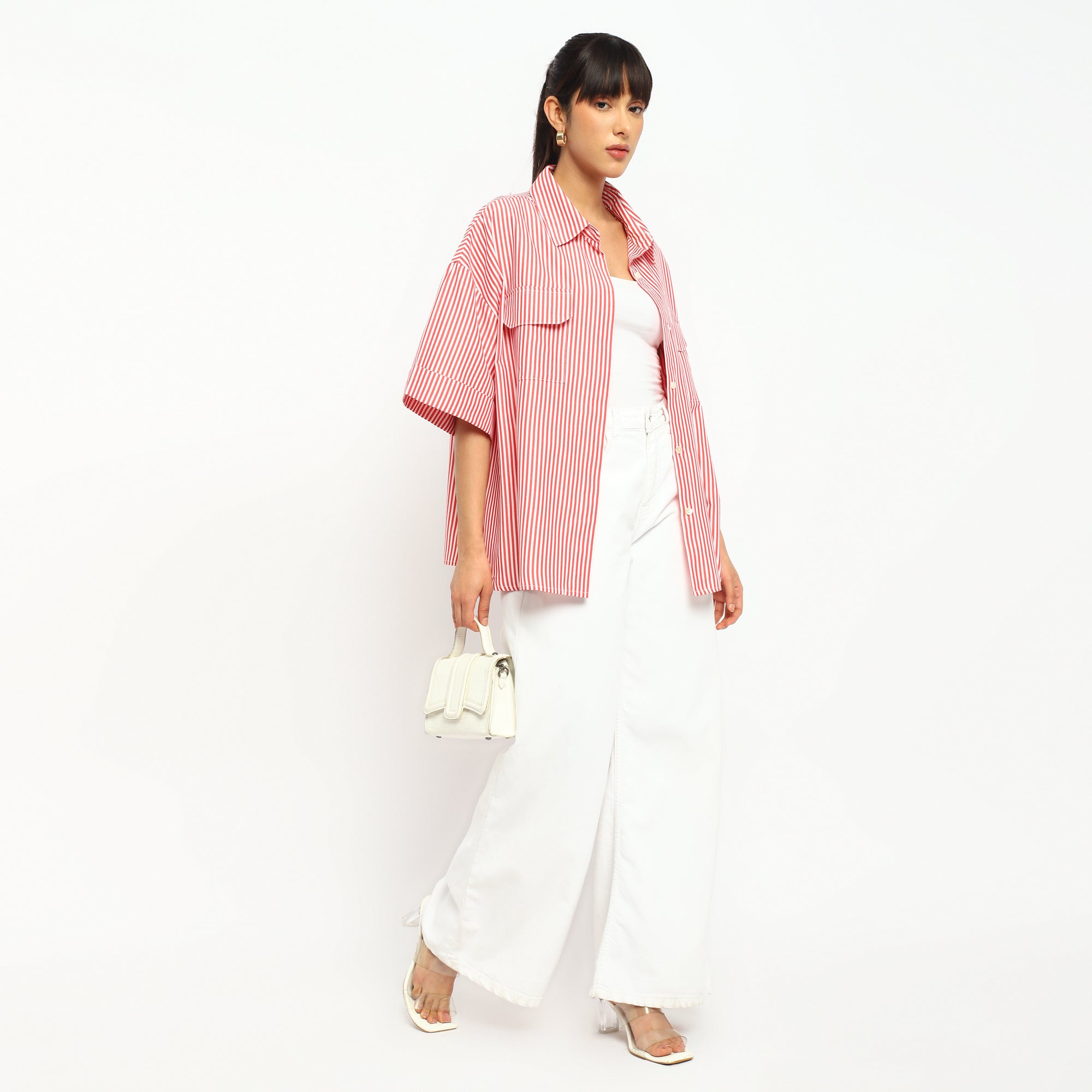 Red & White Striped Oversized Shirt
