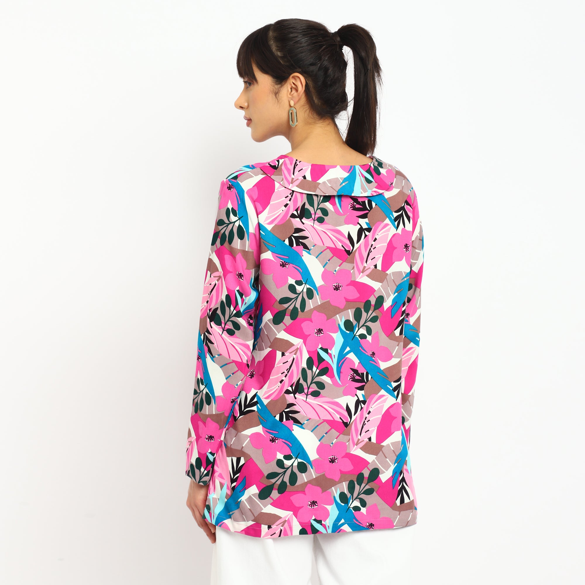 Vibrant Pink Floral Printed Tunic Top