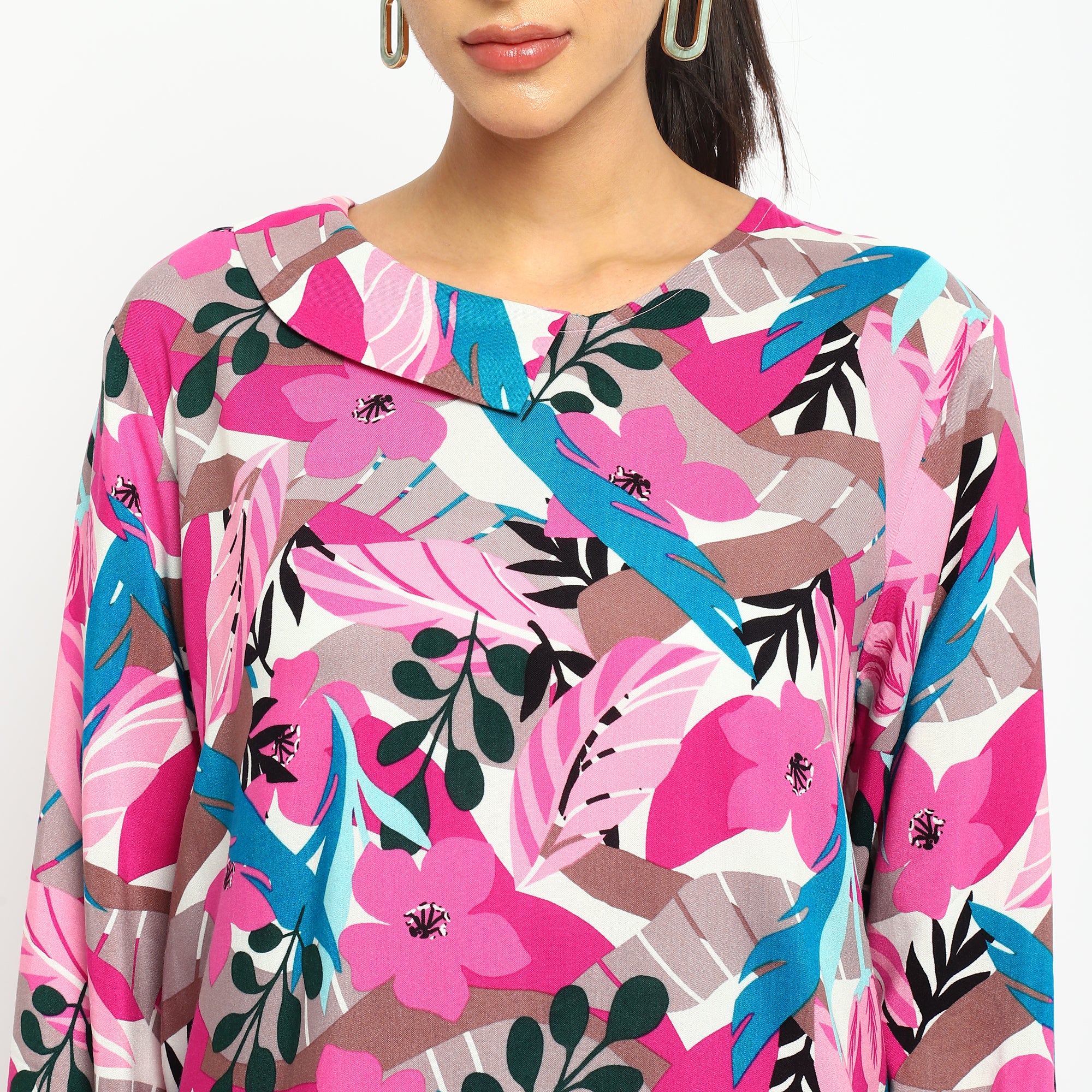 Vibrant Pink Floral Printed Tunic Top