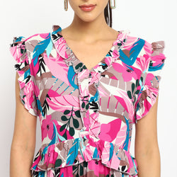 Pink Tropical Tiered Maxi Dress