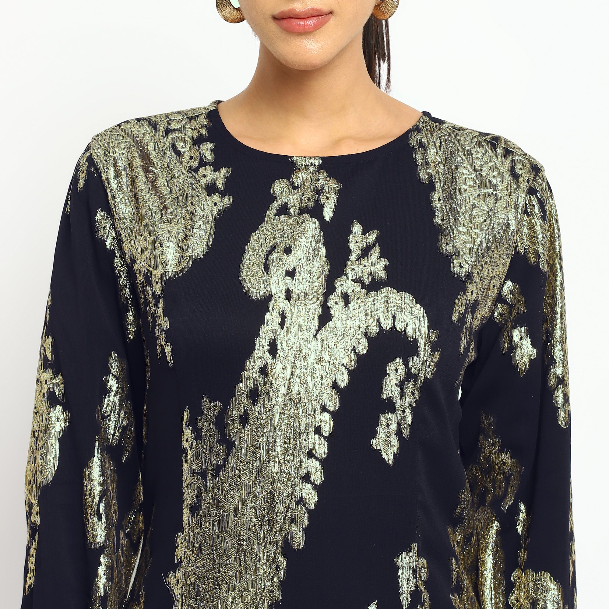 Regal Gold Paisley Midi Dress