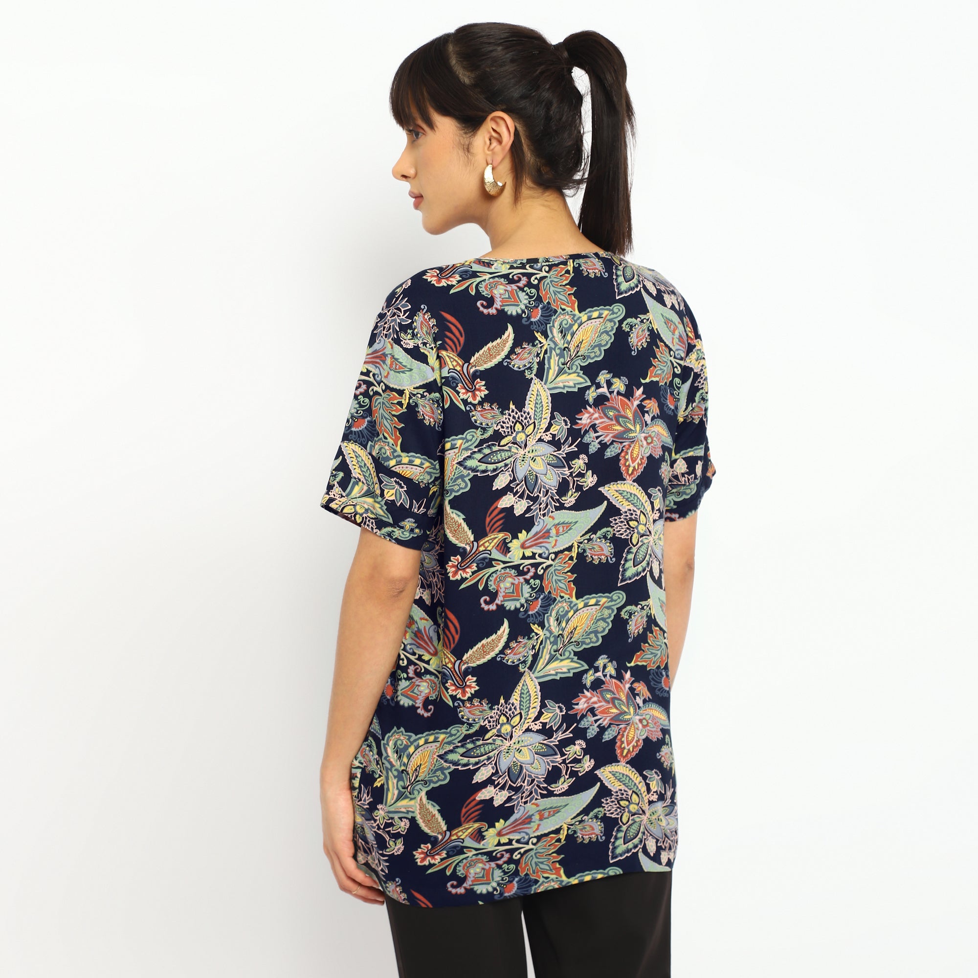 Blue Floral Printed Tunic Top