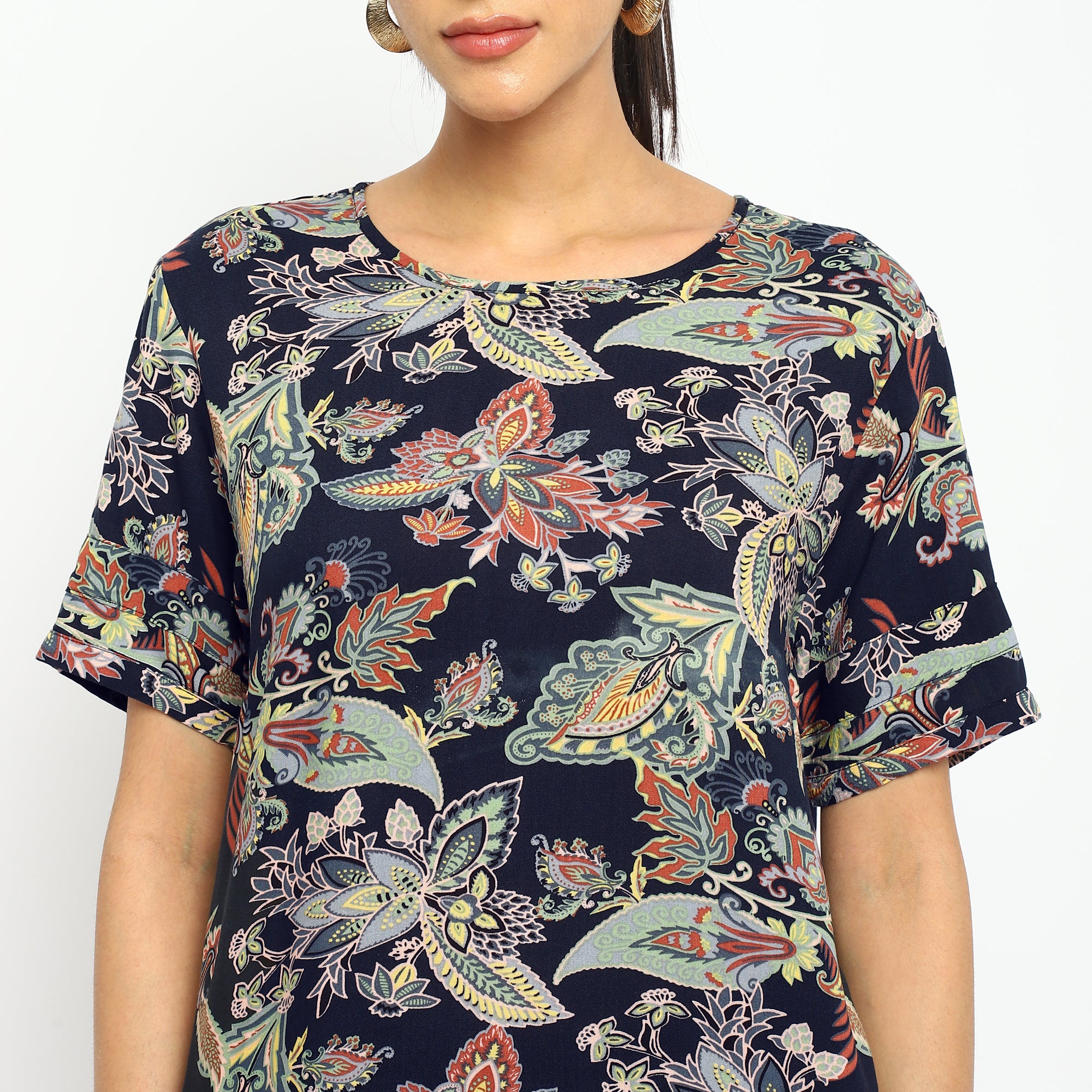 Blue Floral Printed Tunic Top