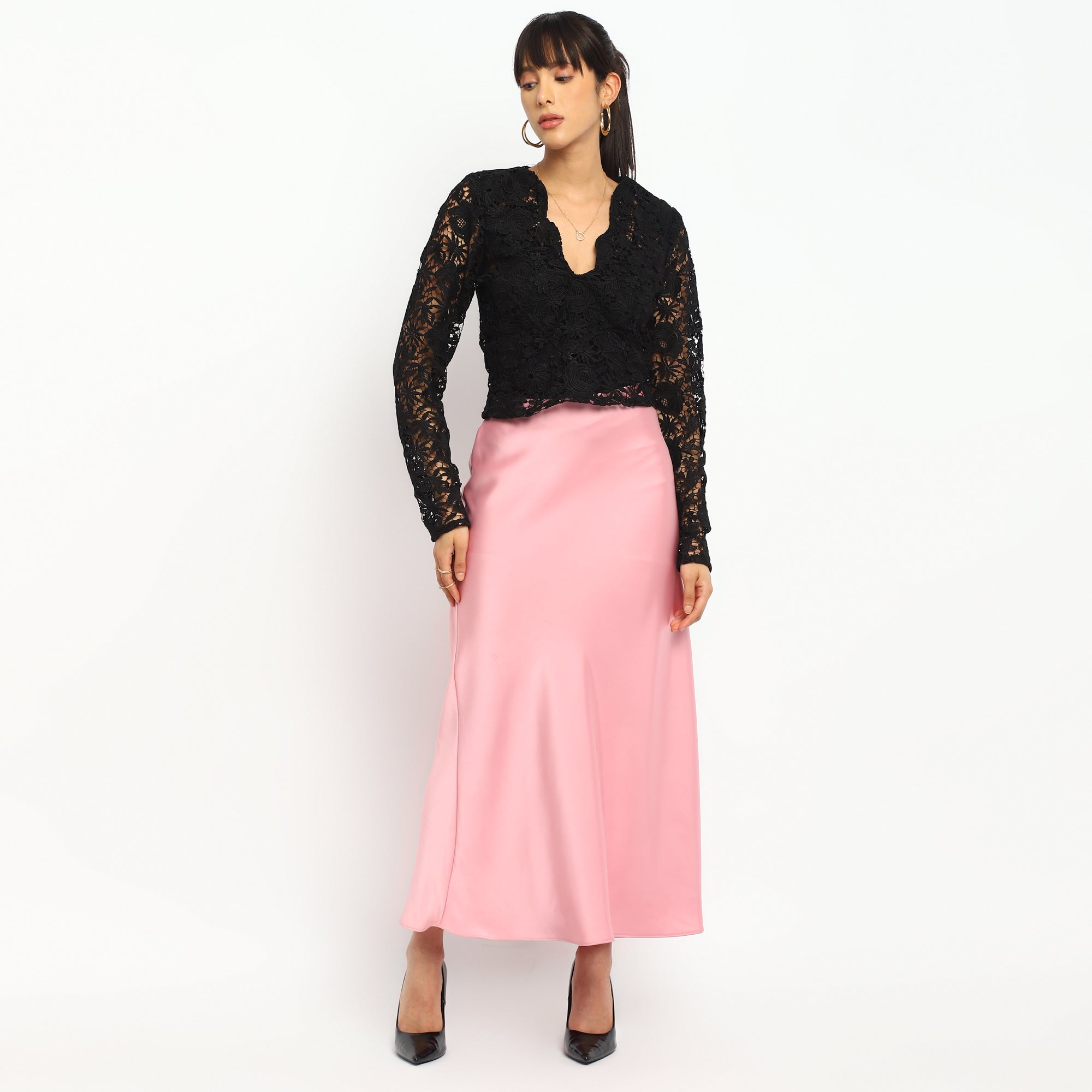 Elegant Black Lace Long-Sleeve V-neck Top