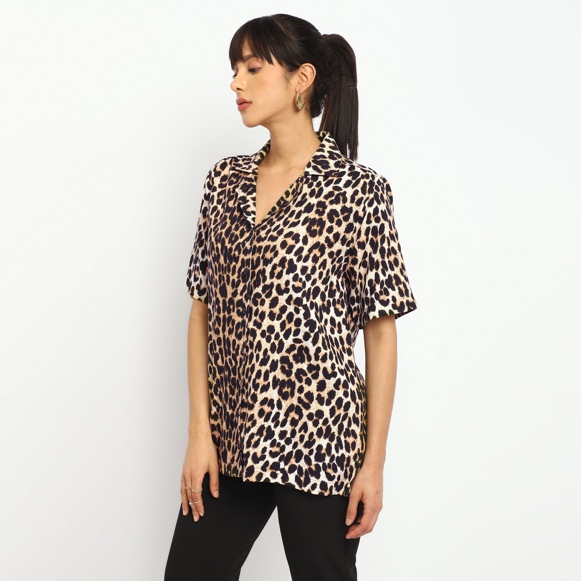 Wild Spirit Leopard Print Button-Down Shirt