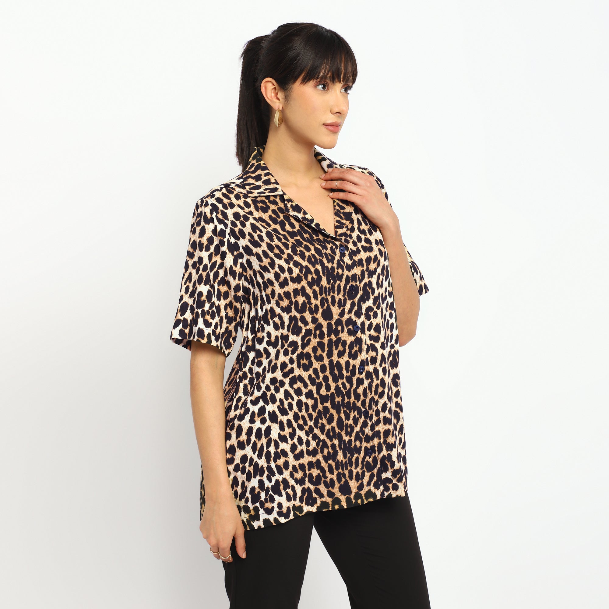 Wild Spirit Leopard Print Button-Down Shirt