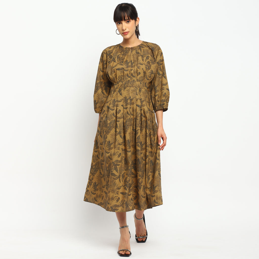 Botanical Print Midi Dress