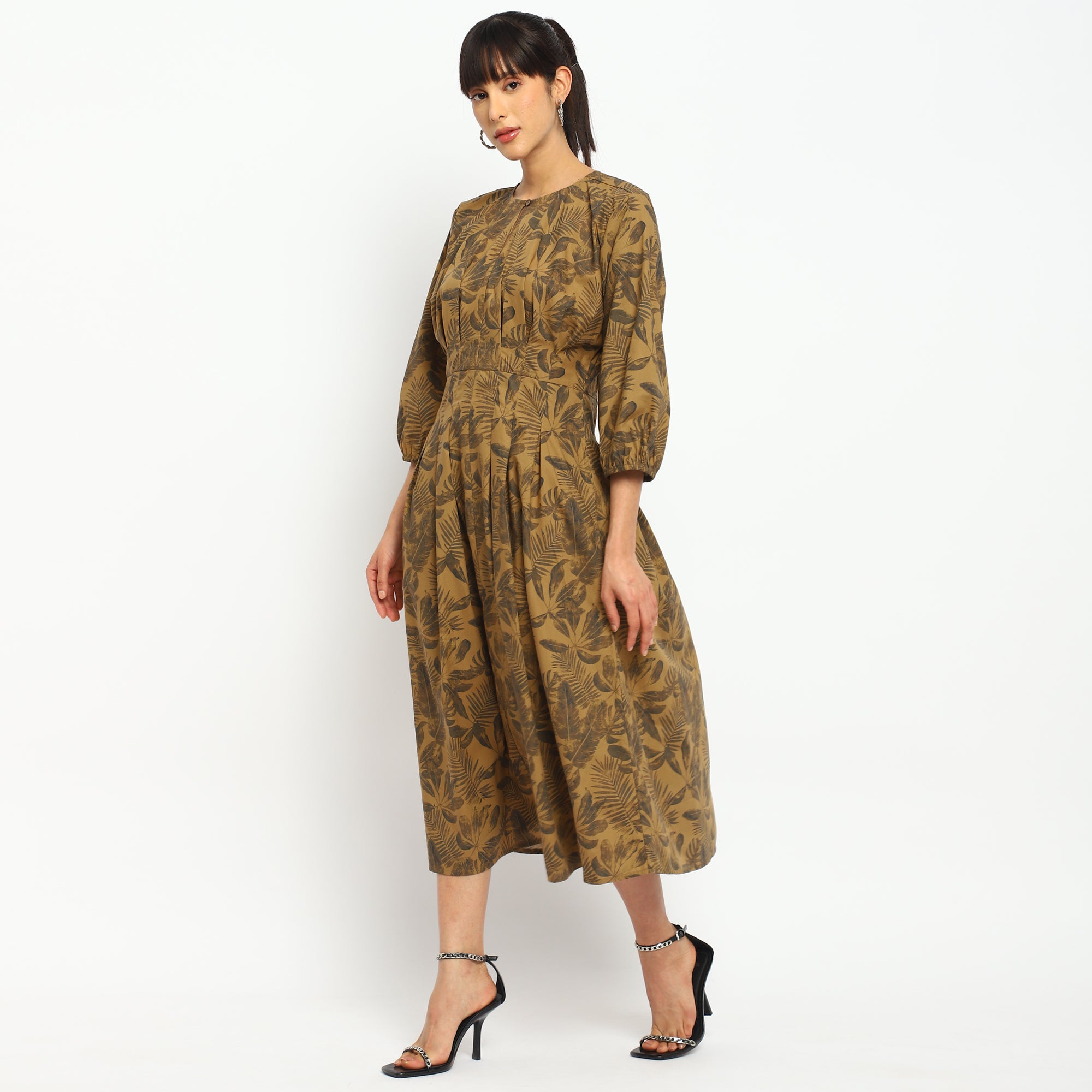 Botanical Print Midi Dress