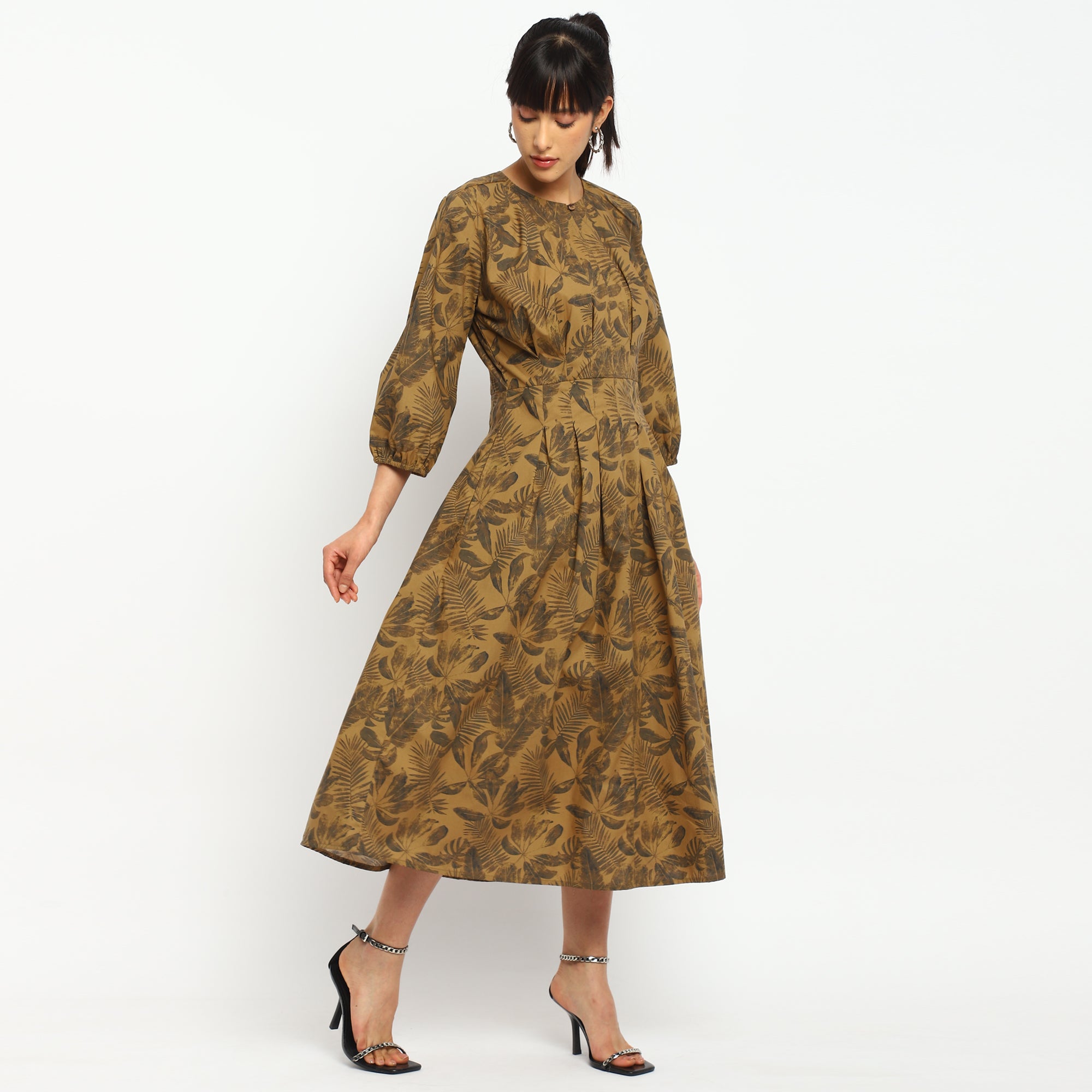 Botanical Print Midi Dress