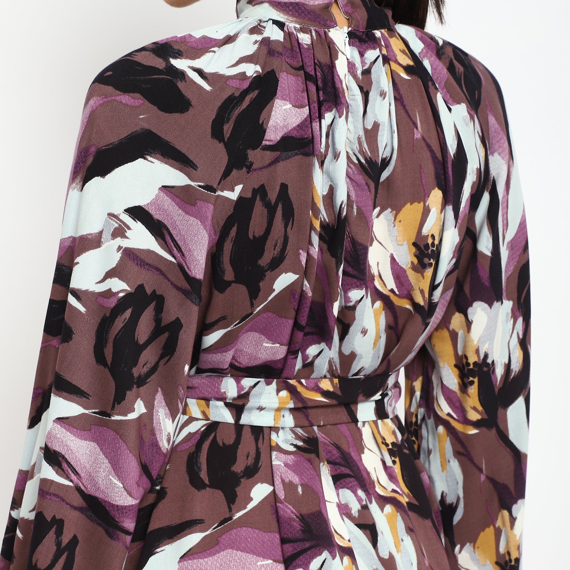 Floral Abstract High-Neck Dress