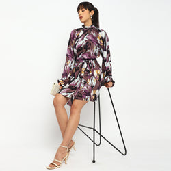 Floral Abstract High-Neck Dress
