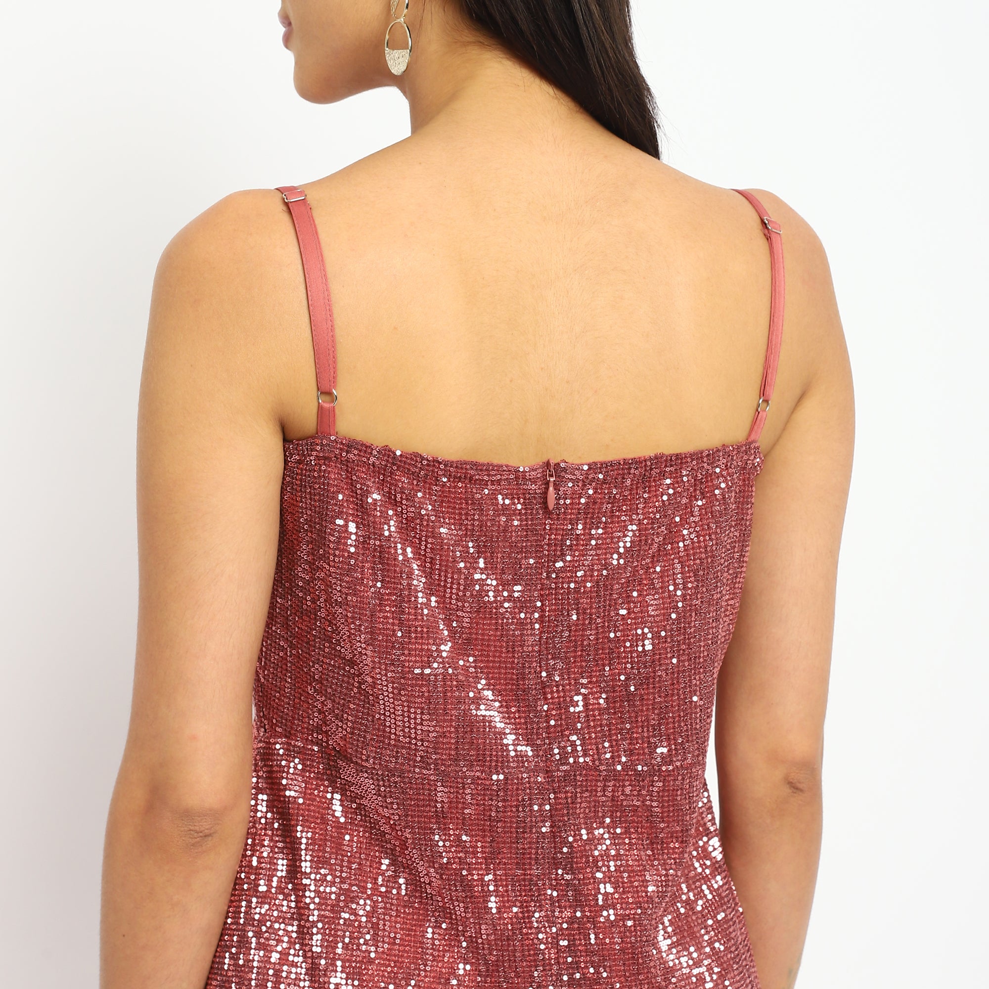 Rose Gold Sequin Mesh Detail Mini Dress