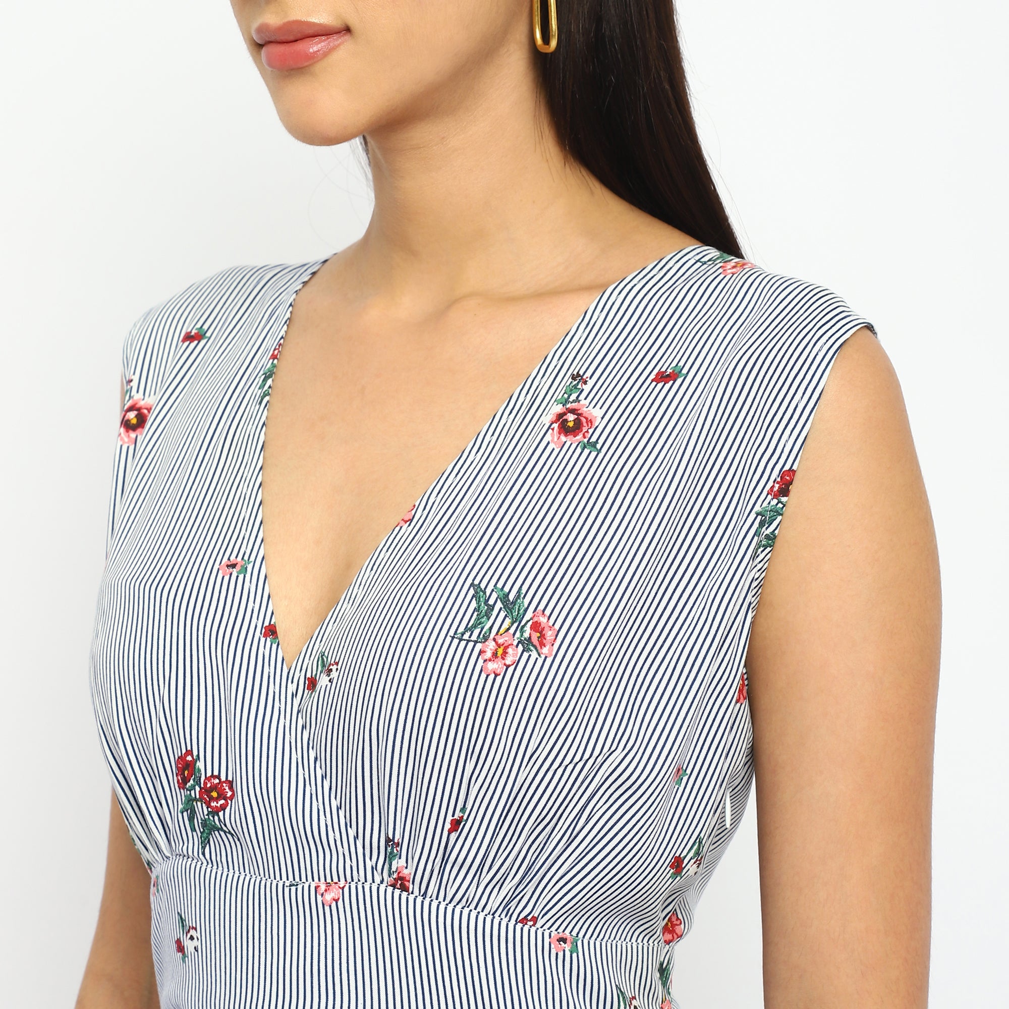 Floral Striped Co-ord Set – Peplum Top & Wide-Leg Pants