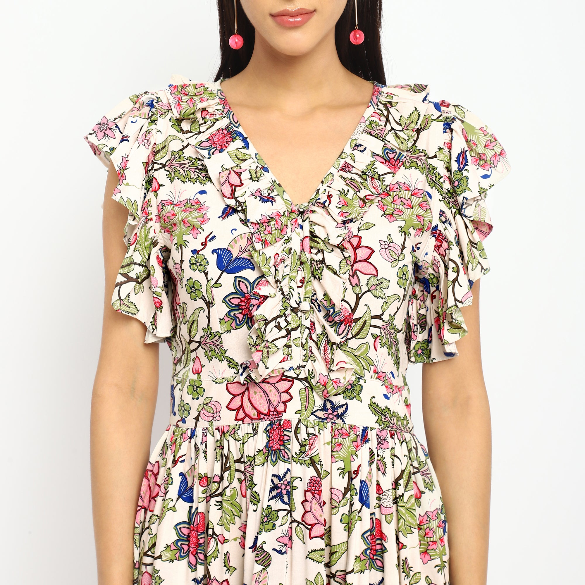 Floral Ruffle Sleeved Mini Dress