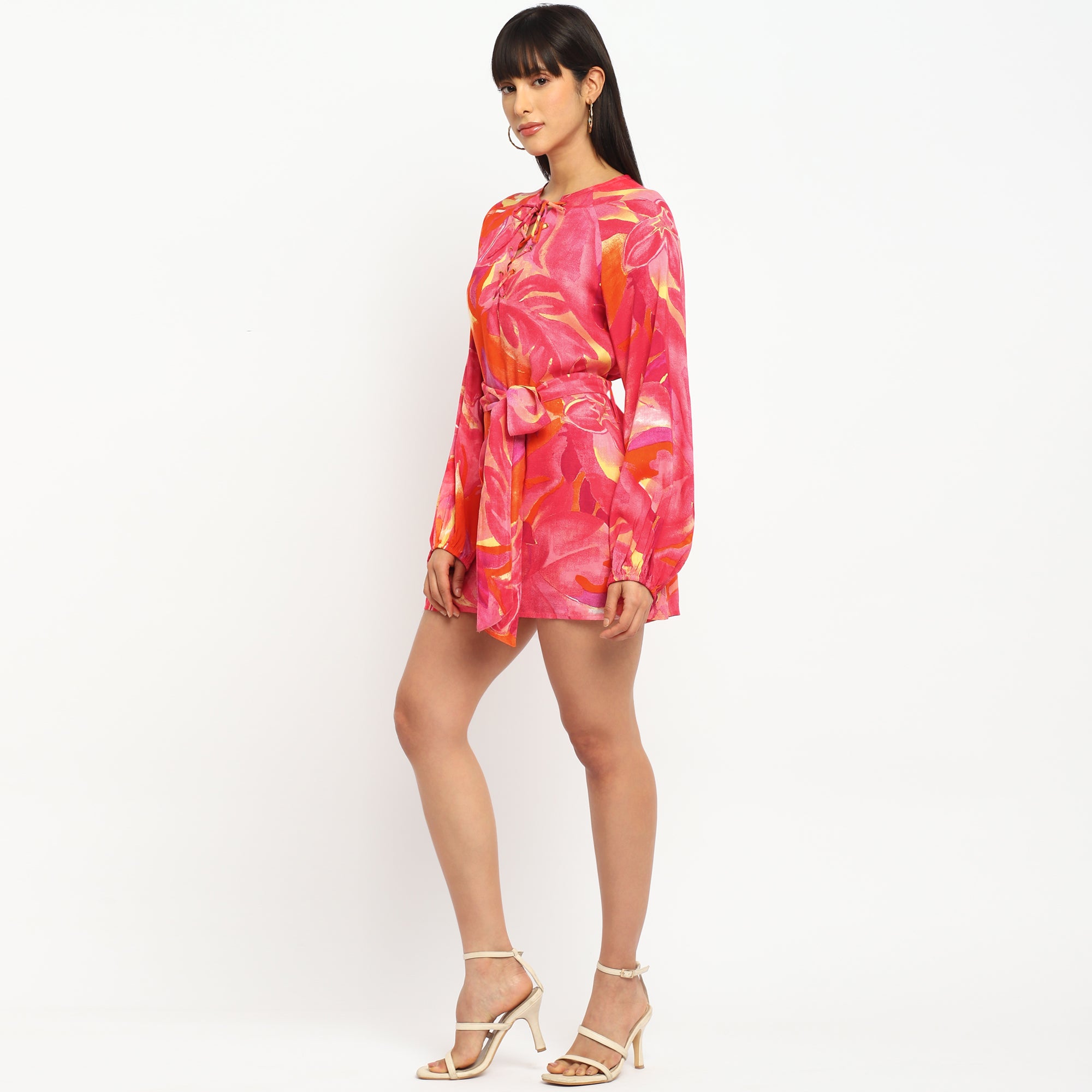 Tropical Pink Printed Mini Dress