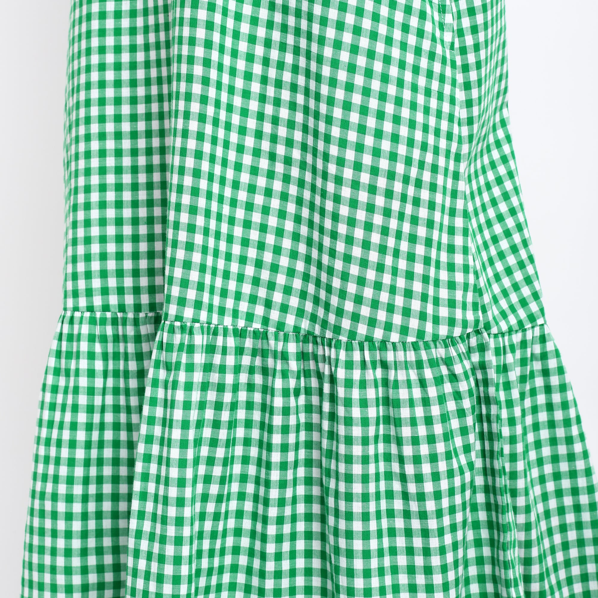 Buy Green Gingham Tiered Maxi Dress from The Ulluu Buy Green Gingham Tiered Maxi Dress from The Ulluu