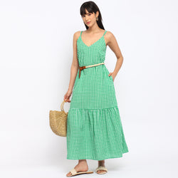 Buy Green Gingham Tiered Maxi Dress from The Ulluu Buy Green Gingham Tiered Maxi Dress from The Ulluu