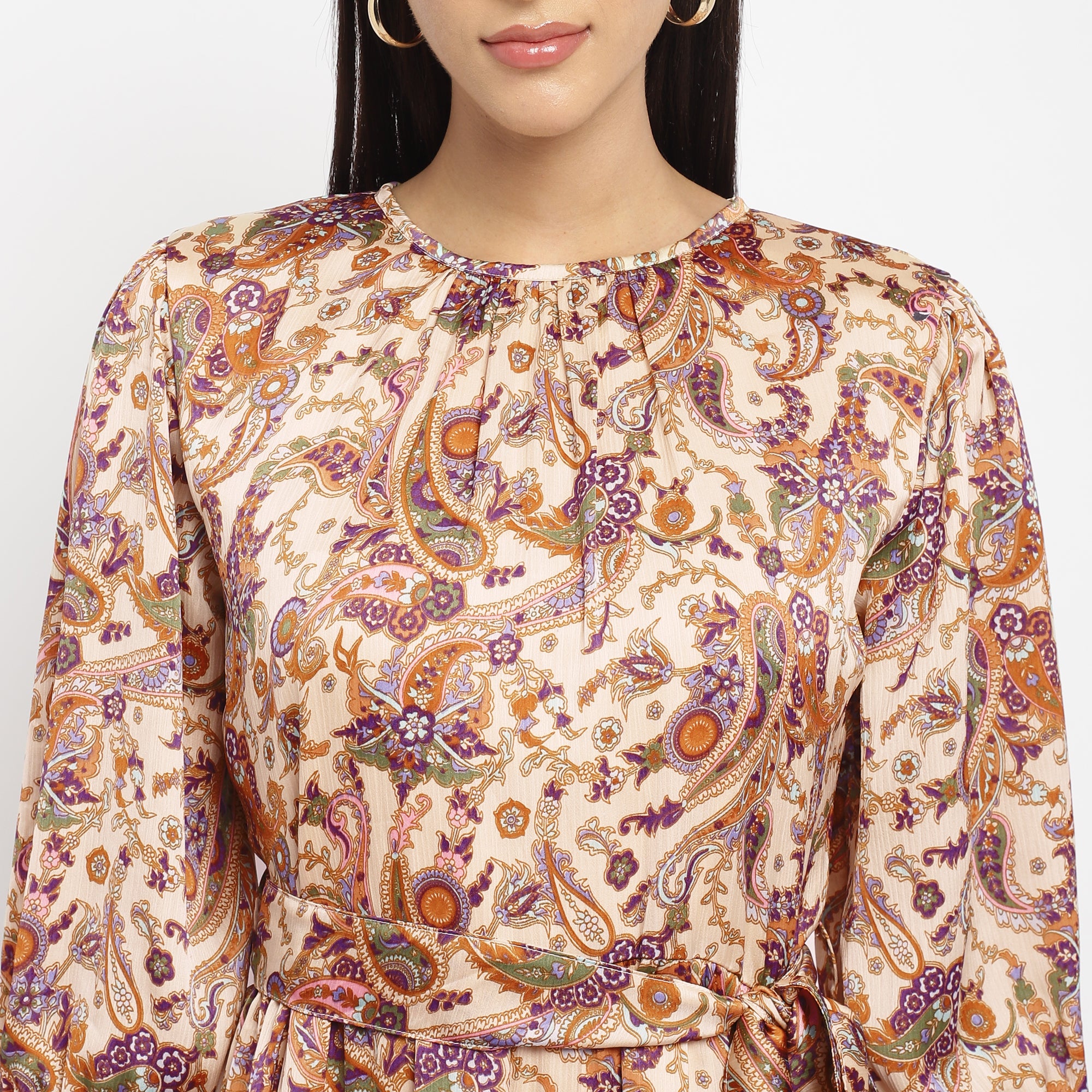 Paisley flared Printed Tiered Dress with Balloon Sleeves