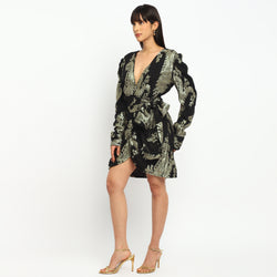 Bold Gold Paisley Wrap Dress