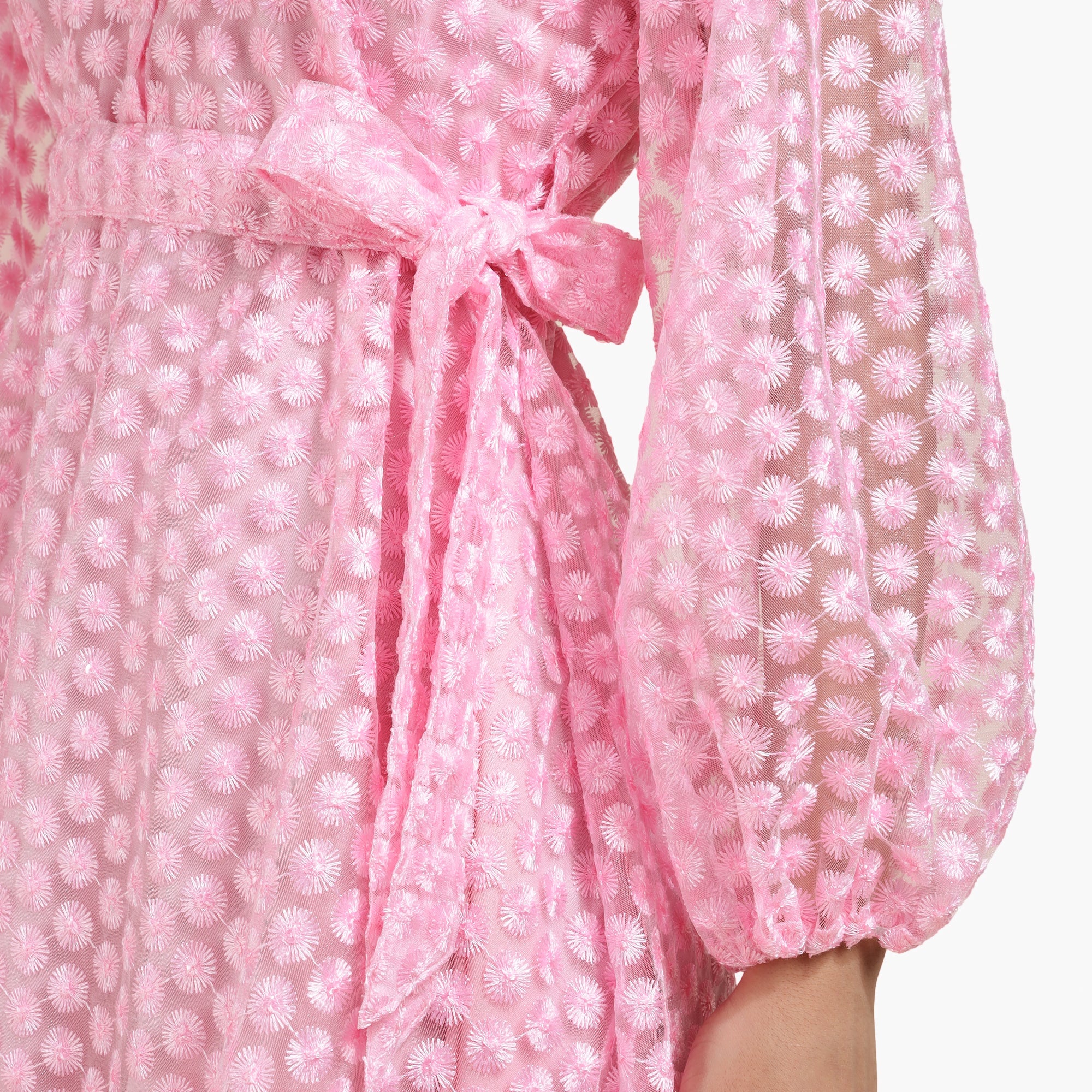 Sheer Embroidered Shirt Collar Mini Dress – Blush Pink