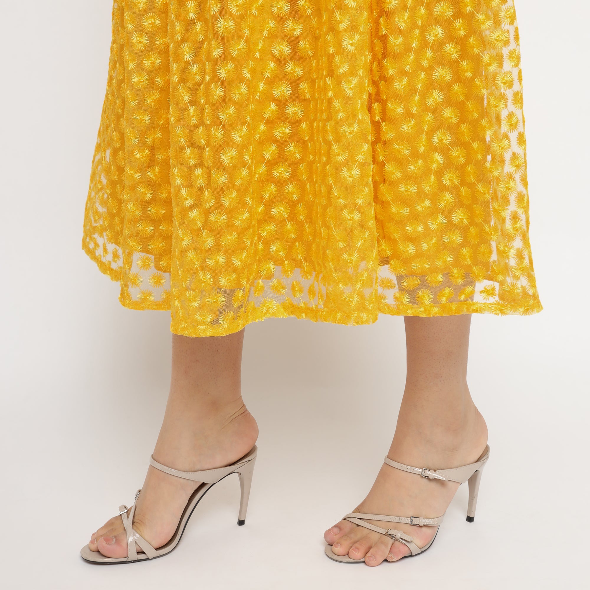 Sunshine Yellow Embroidered 3-Piece Co-ord Set (Shirt, Inner Top & Skirt)