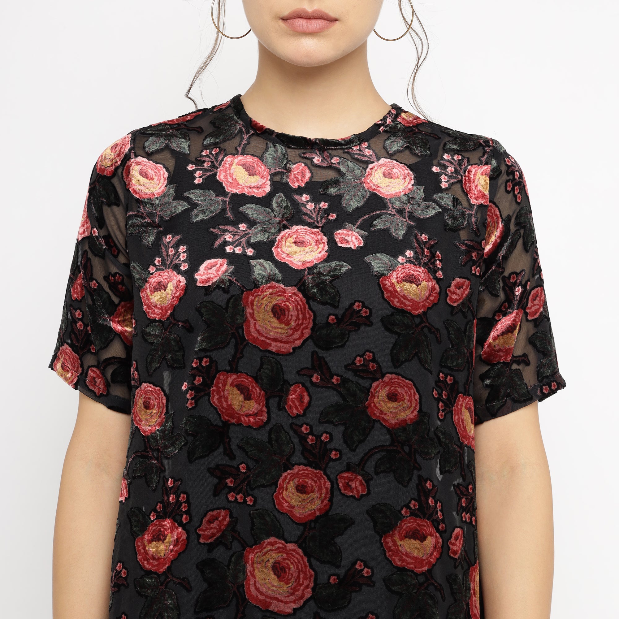 Red – Floral Summer Velvet Shift Dress