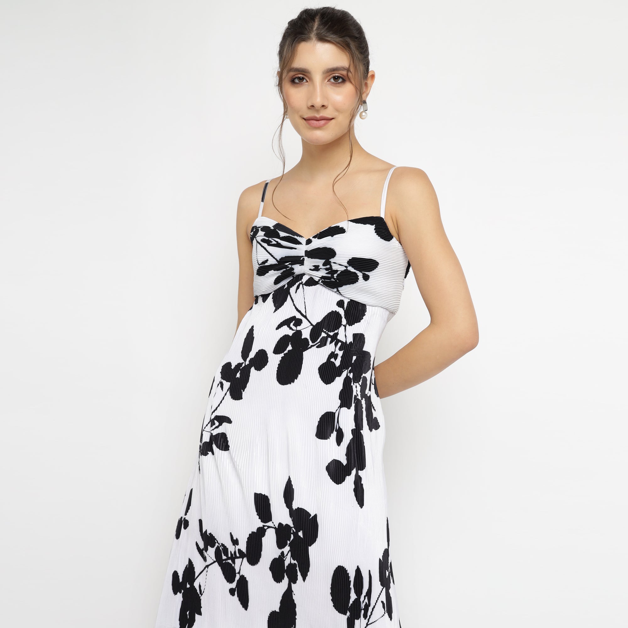 White & Black Print Spaghetti Maxi Dress