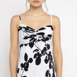 White & Black Print Spaghetti Maxi Dress