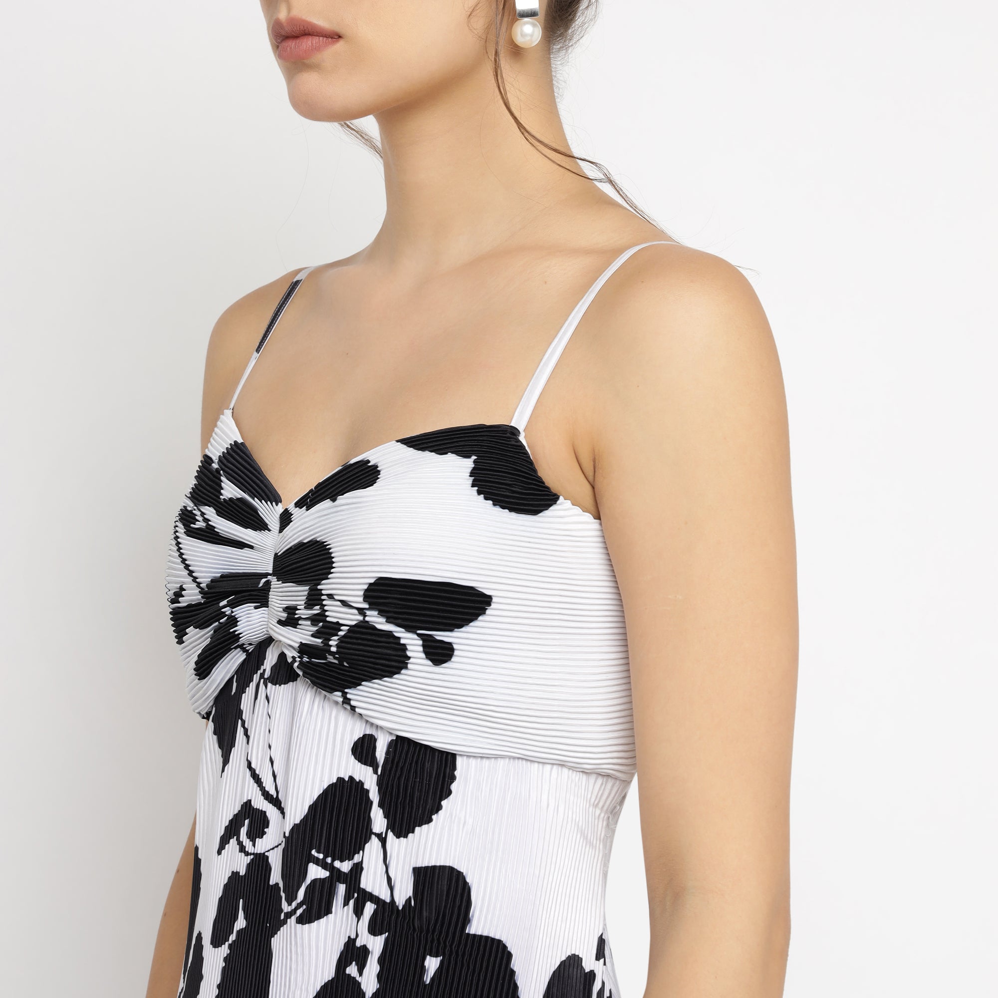 White & Black Print Spaghetti Maxi Dress