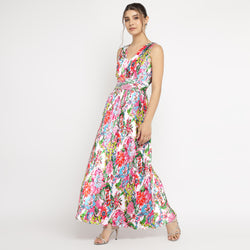 Vibrant Garden Bloom Pleated Maxi Dress