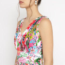 Vibrant Garden Bloom Pleated Maxi Dress