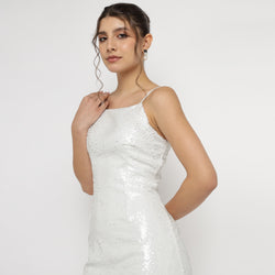 White Sequin Embellished Slip Dress