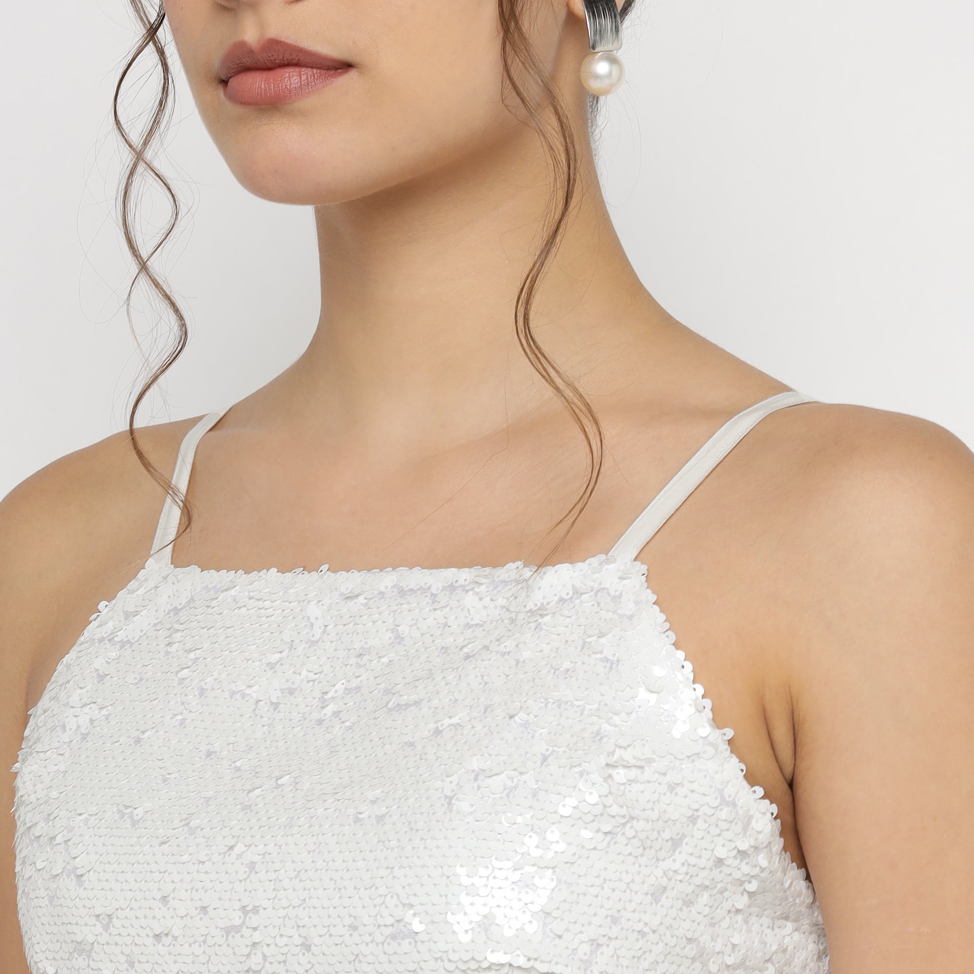 White Sequin Embellished Slip Dress