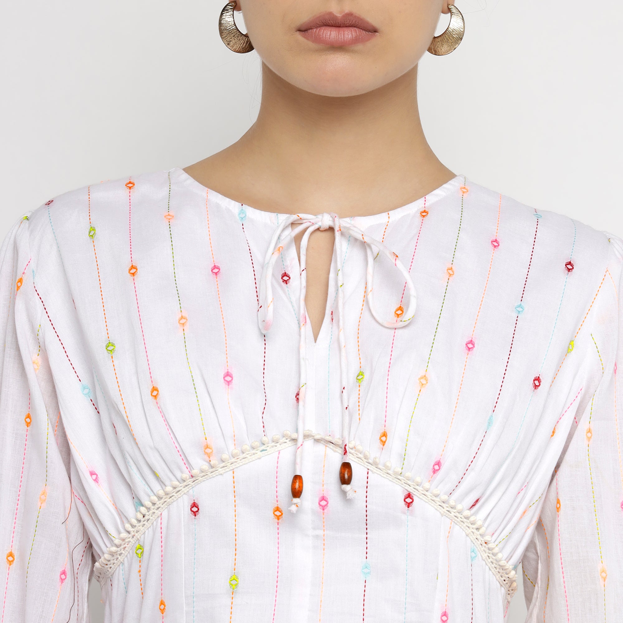 Whimsical White Woven Stripe Mini Dress