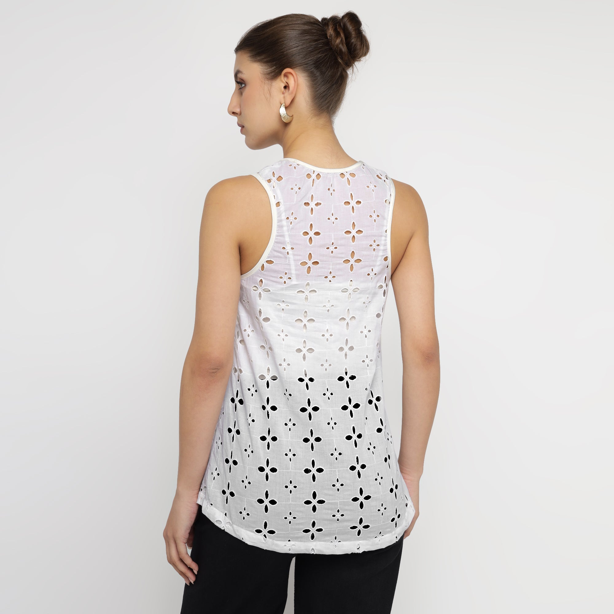 White Cotton Broderie Anglaise Sleeveless Top