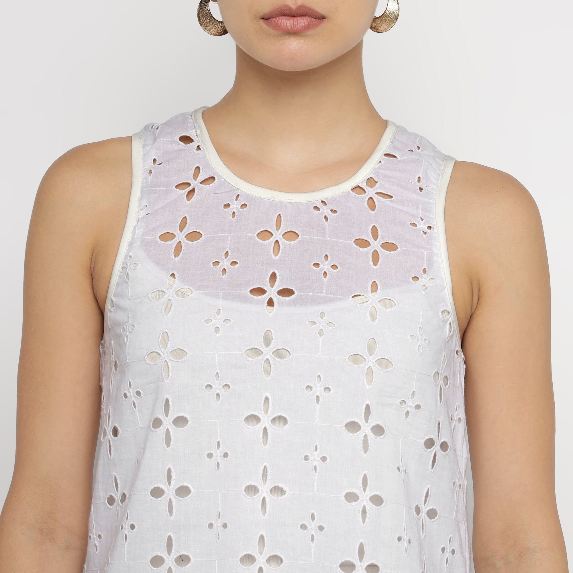 White Cotton Broderie Anglaise Sleeveless Top