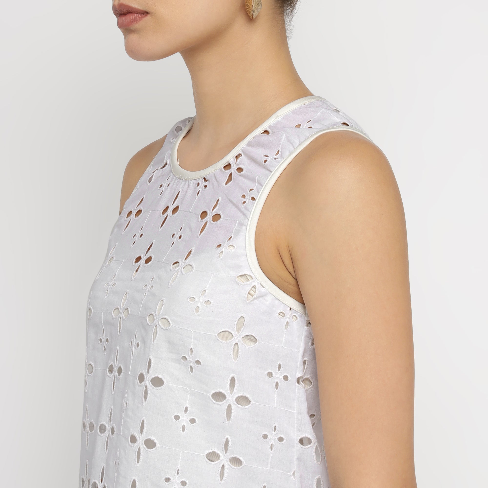 White Cotton Broderie Anglaise Sleeveless Top