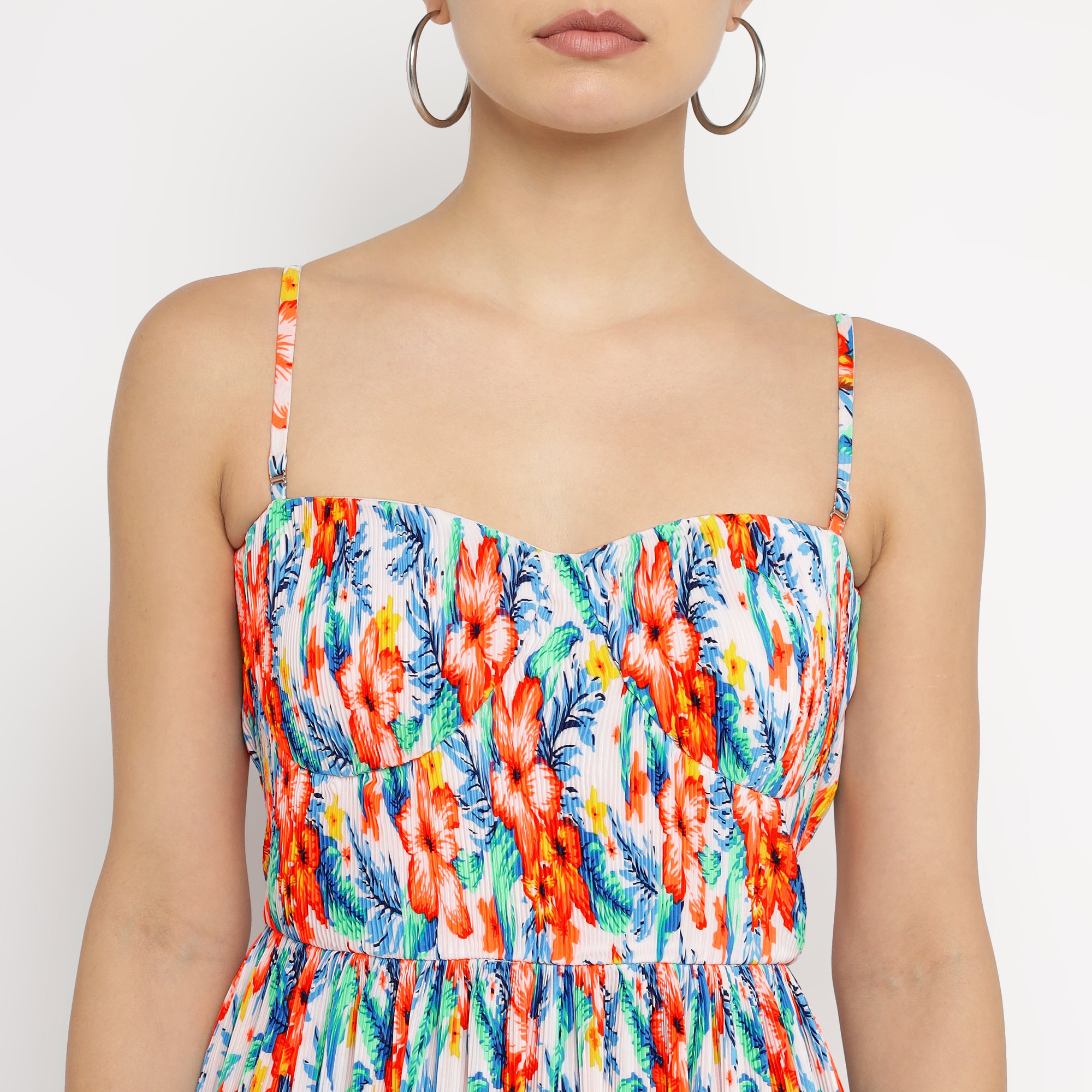 Vibrant Floral Smocked Maxi Dress with Sweetheart Neckline