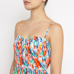 Vibrant Floral Smocked Maxi Dress with Sweetheart Neckline