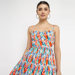 Vibrant Floral Smocked Maxi Dress with Sweetheart Neckline
