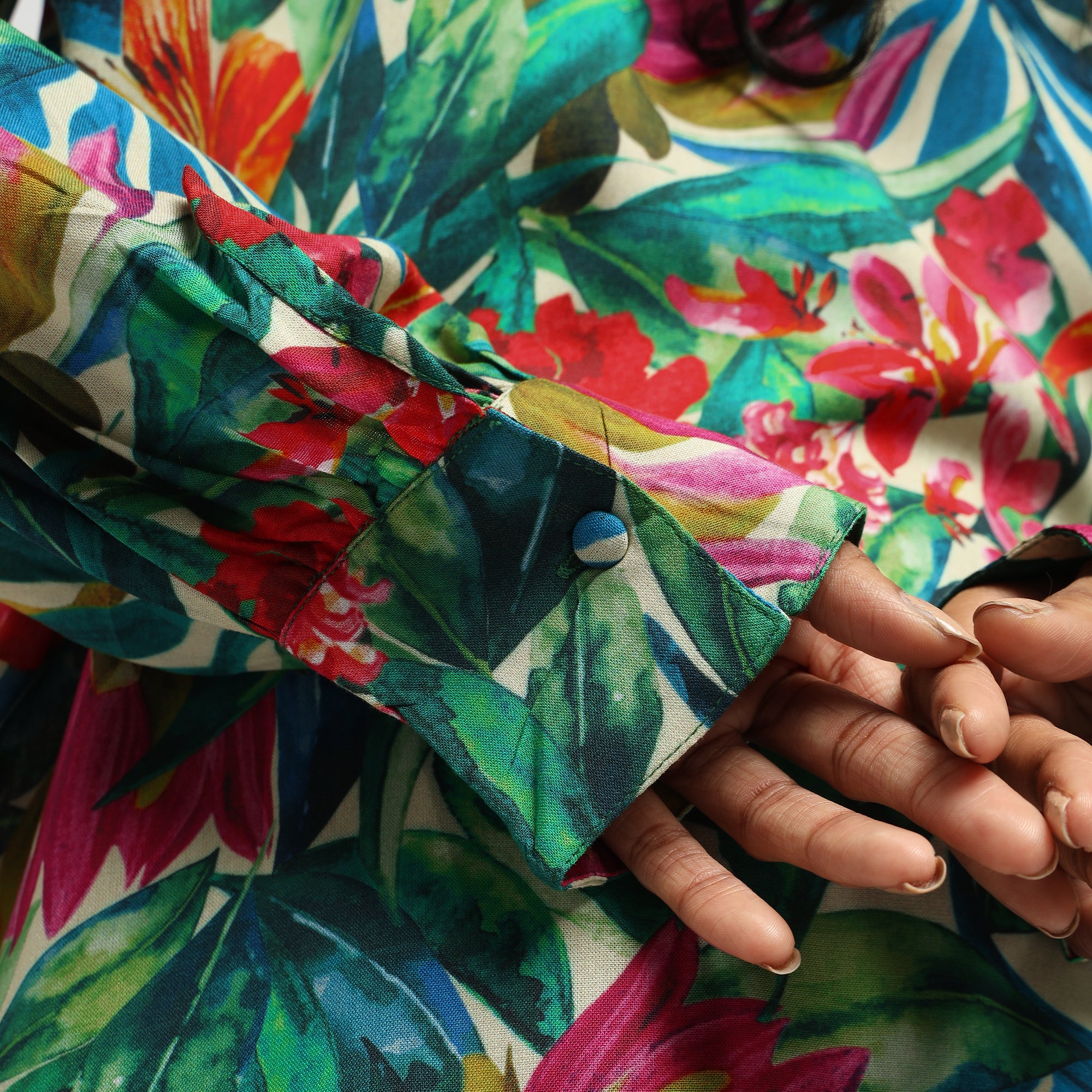 Tropical Multicolor Leaf Printed Shirt and Straight Pants Co-ord Set