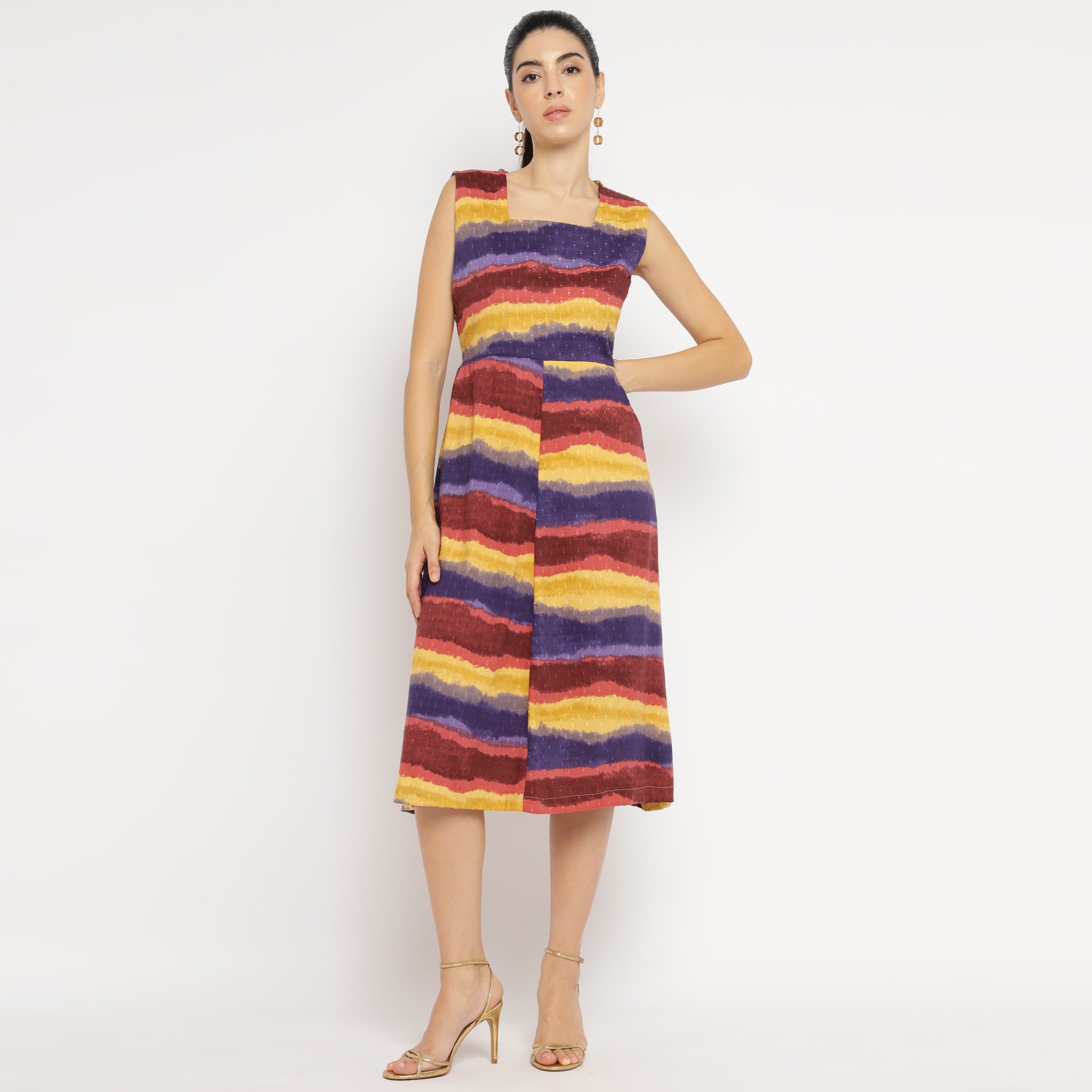 Sunset Stripe Sleeveless Midi Dress