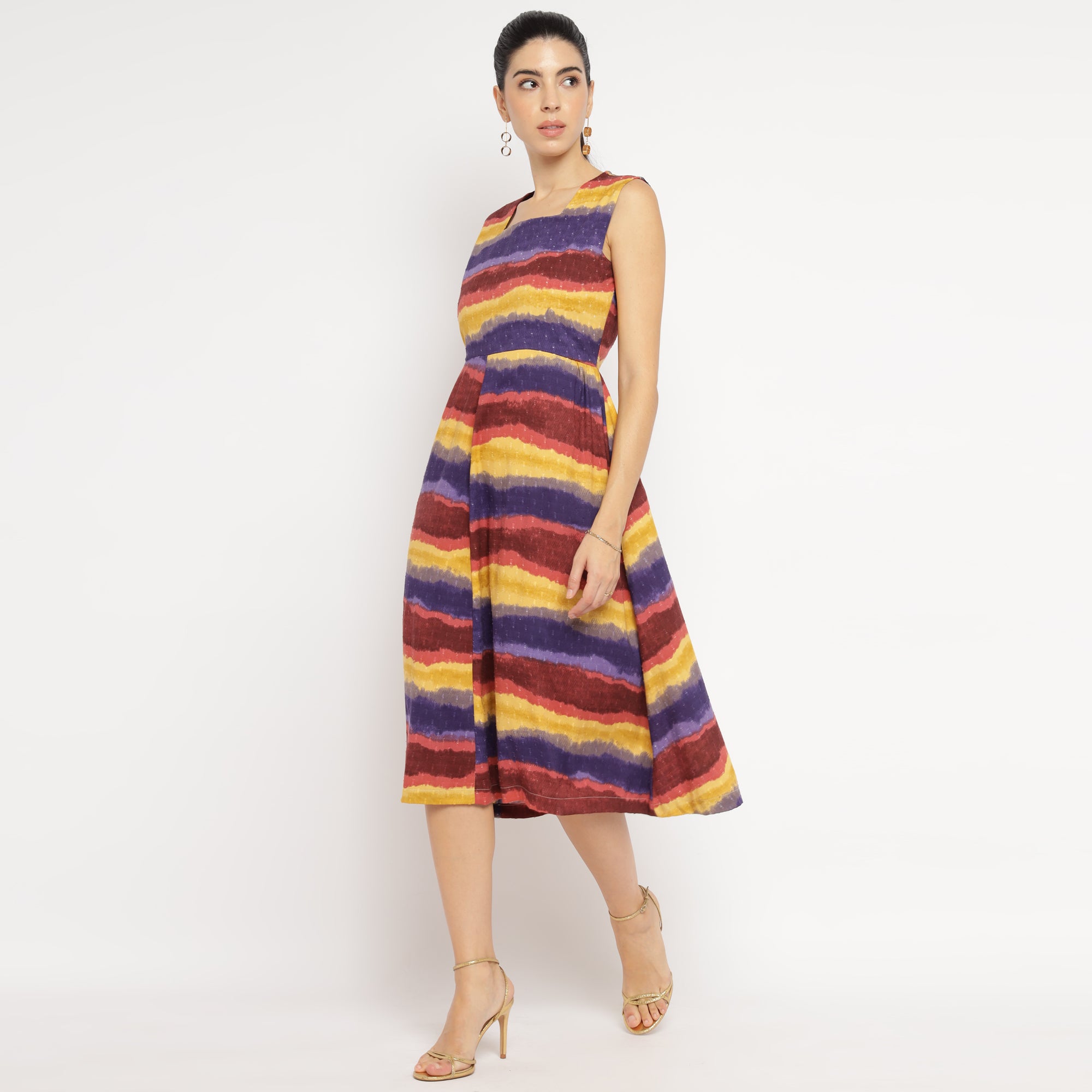 Sunset Stripe Sleeveless Midi Dress