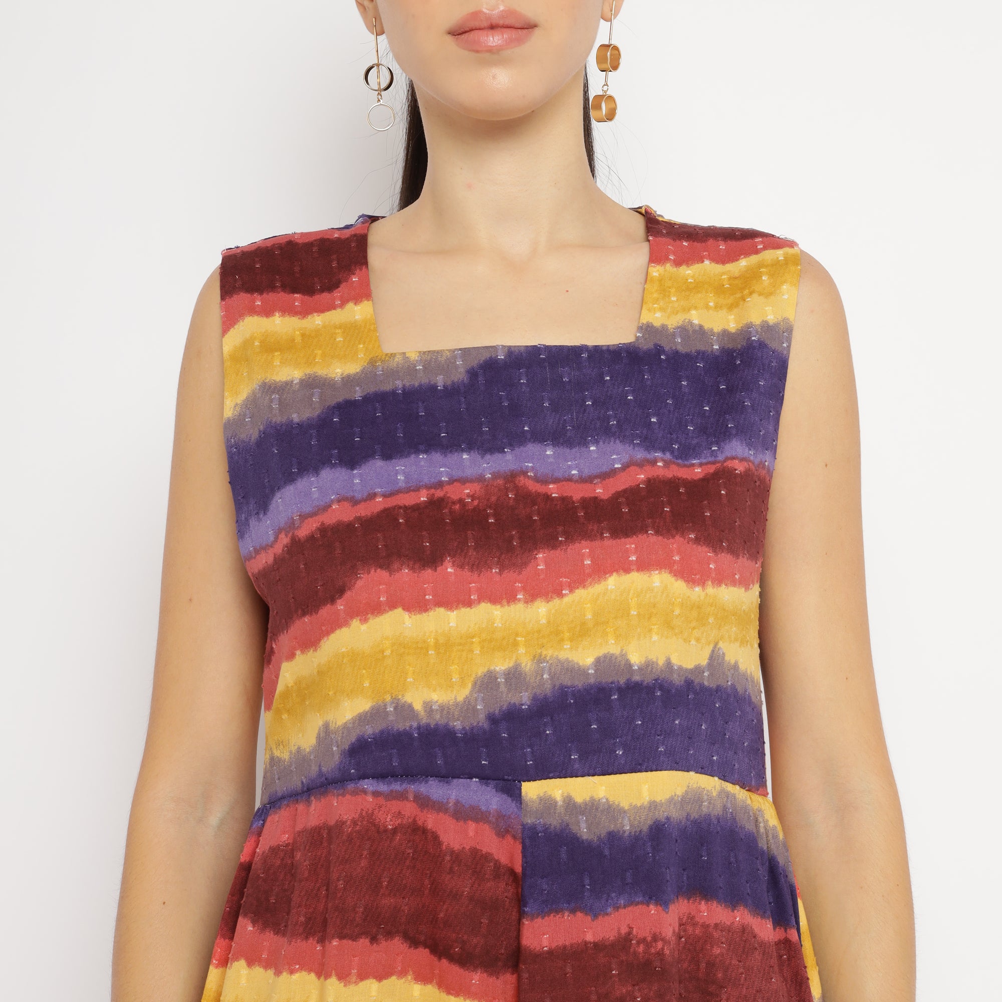 Sunset Stripe Sleeveless Midi Dress