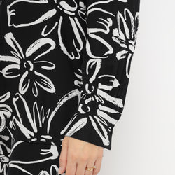 Black Oversized Floral Shirt and Straight Pants Co-ord Set