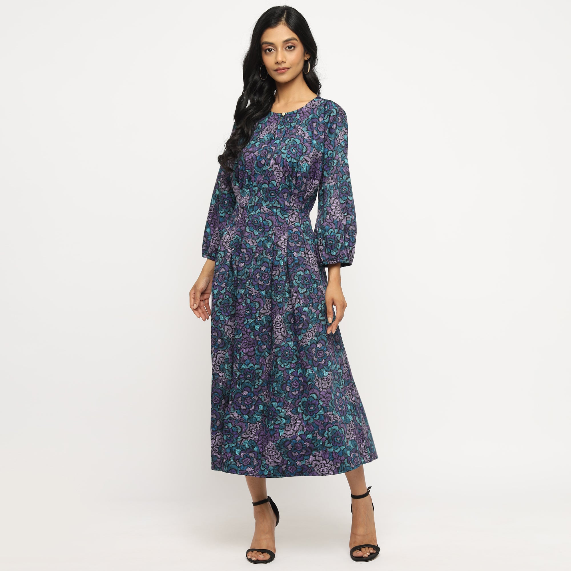 Midnight Bloom Fit & Flare Midi Dress