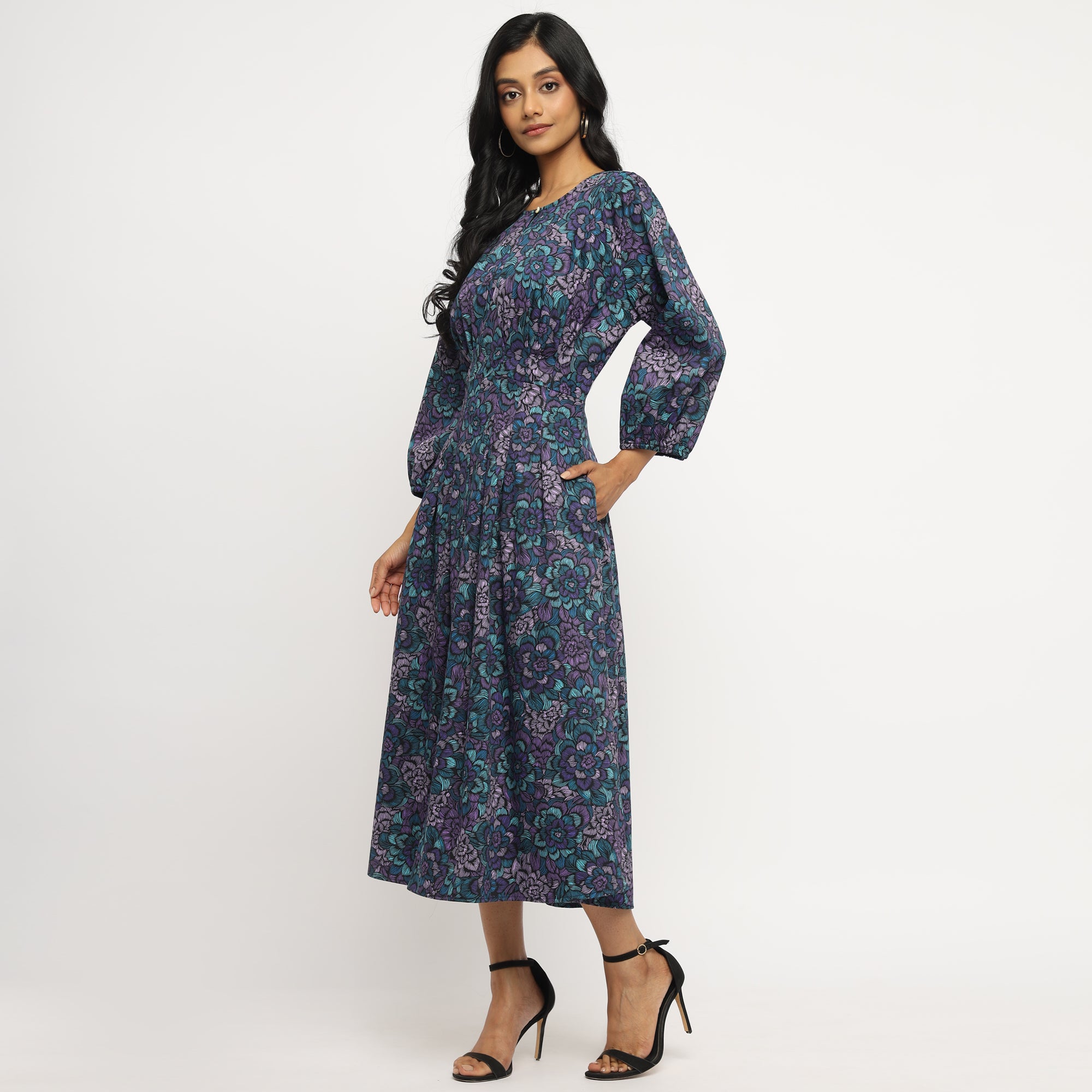 Midnight Bloom Fit & Flare Midi Dress