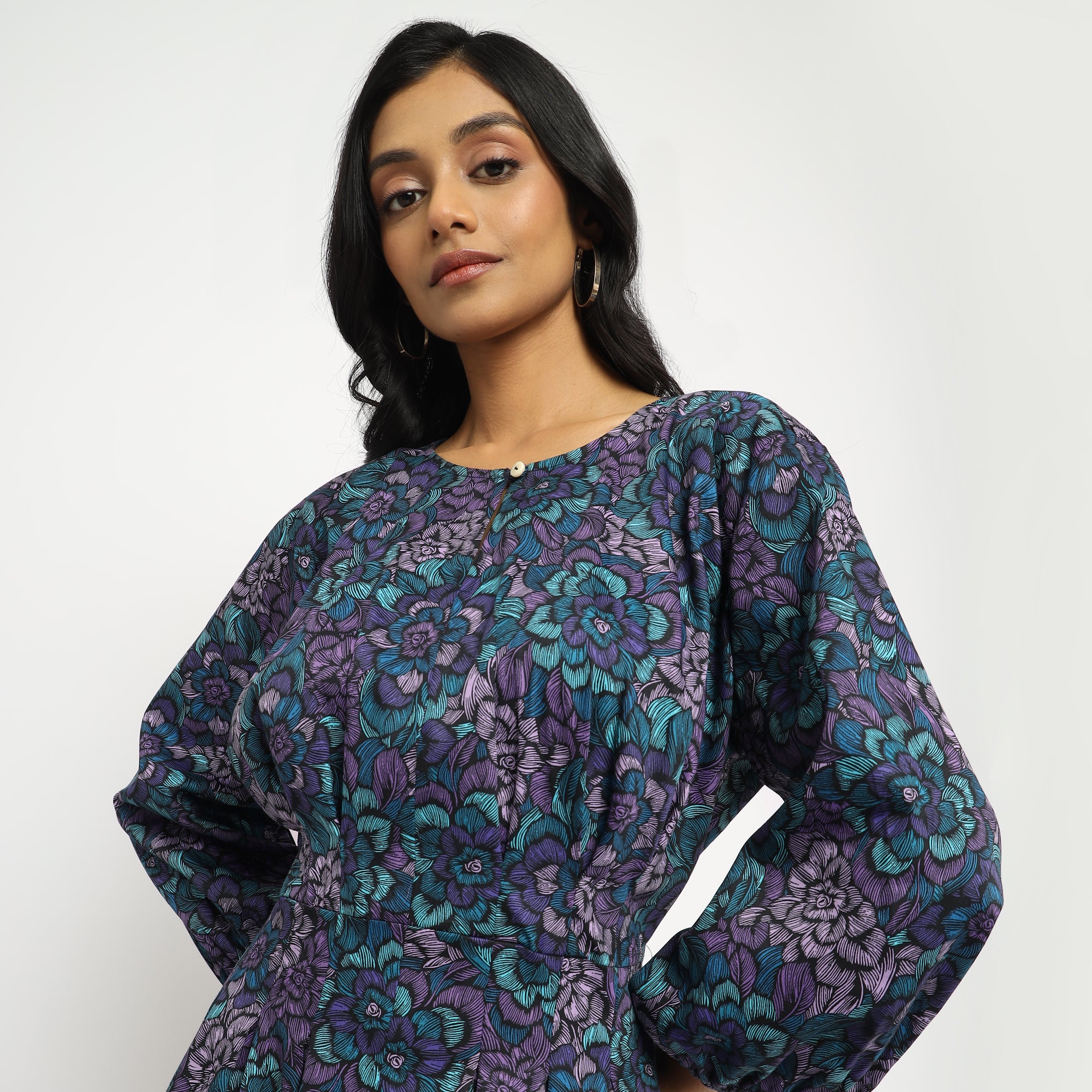 Midnight Bloom Fit & Flare Midi Dress